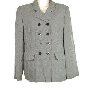Vintage Kasper Blazer Jacket Double Breasted Women Size 4 Black Houndstooth